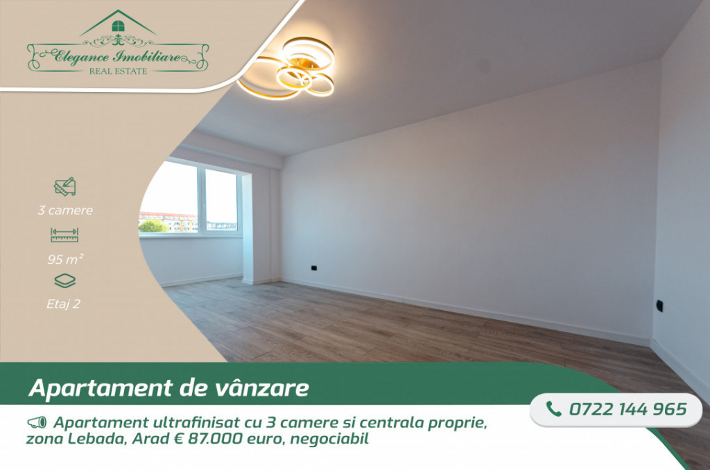 Apartament ultrafinisat cu 3 camere si centrala proprie, zon