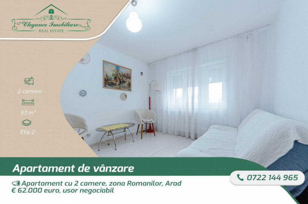 Apartament cu 2 camere, zona Romanilor, Arad