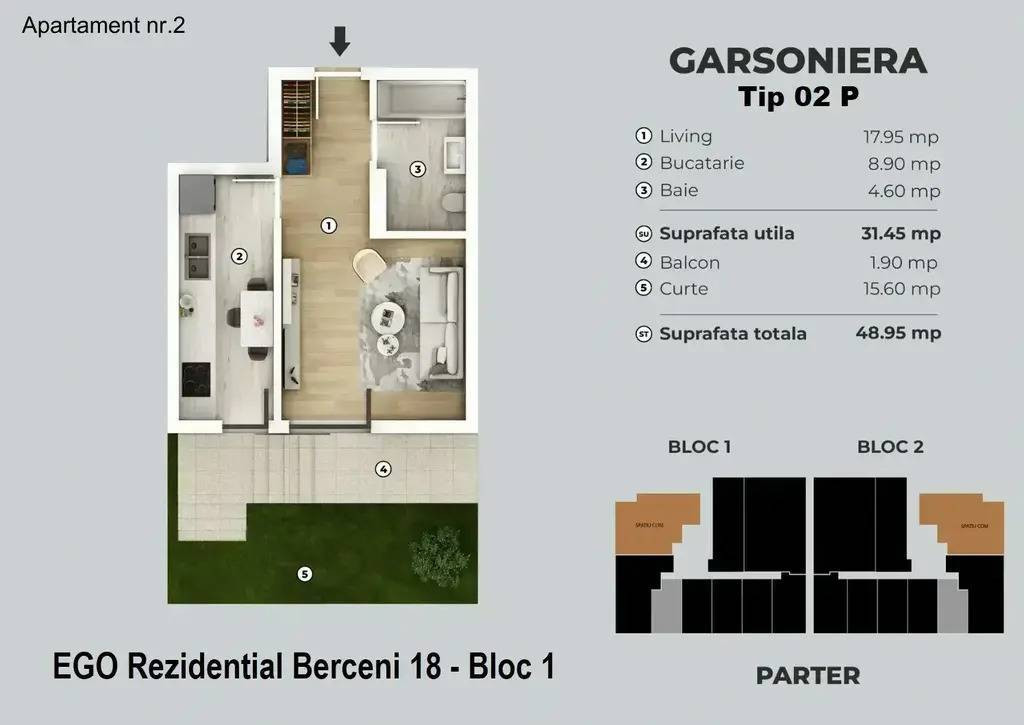 Garsoniera (Gradina) - Tip 02P - EGO Berceni 18 - Bloc 1