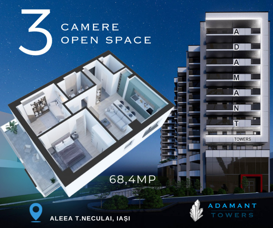 ADAMANT TOWERS, 3 camere, tip 3C, Nicolina-Rond Vechi