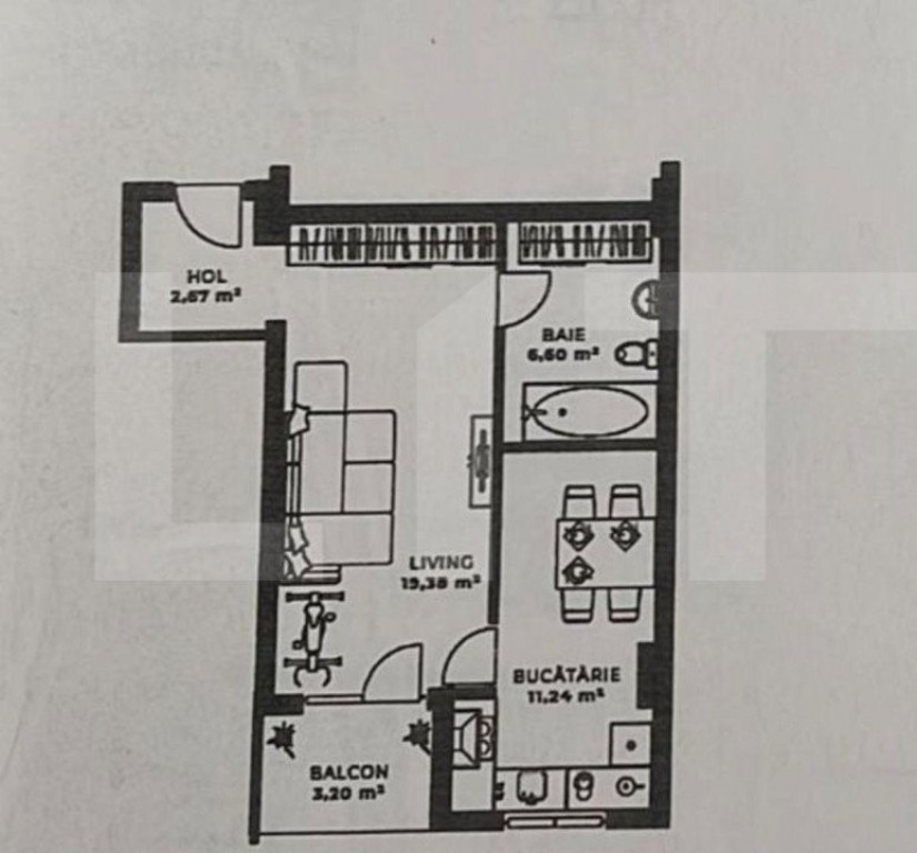 Apartament semifinisat de 40 m2 etaj intermediar, balcon, zo