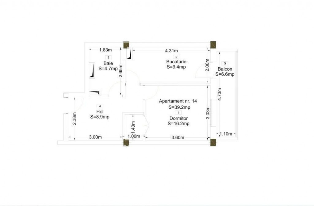 Apartament de 1 camera intr-o zona rezidentiala, semifinisat