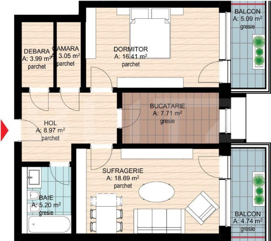 Apartamente cu 2 camere, bloc nou - Complex Milano 5