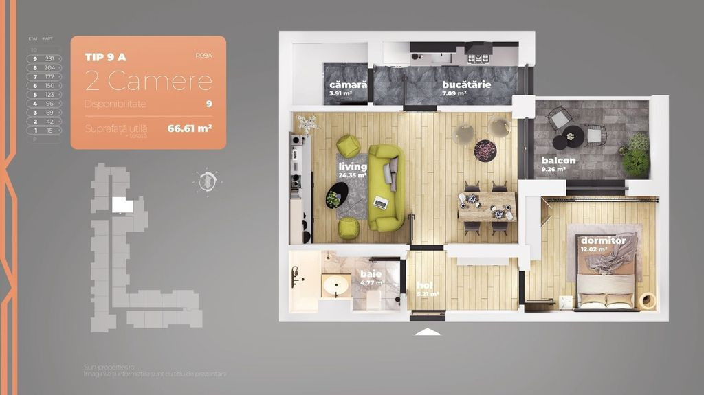 Apartament 2 camere Piata Sudului 66,61 mp utili