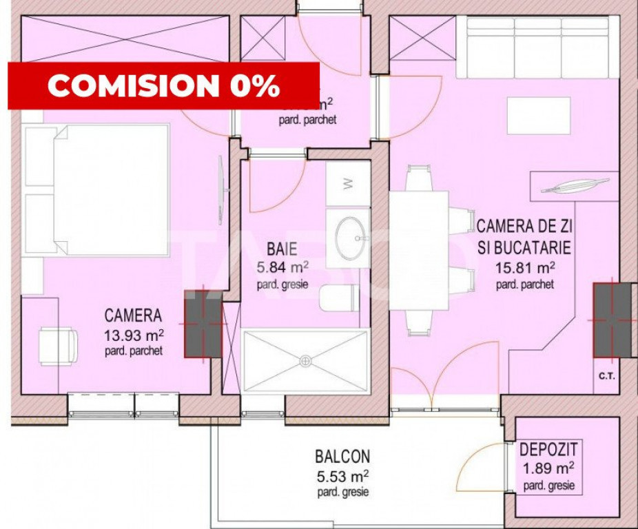 FARA COMISION!! Garsoniera 41 mpu etaj intermediar 1 Sibiu D