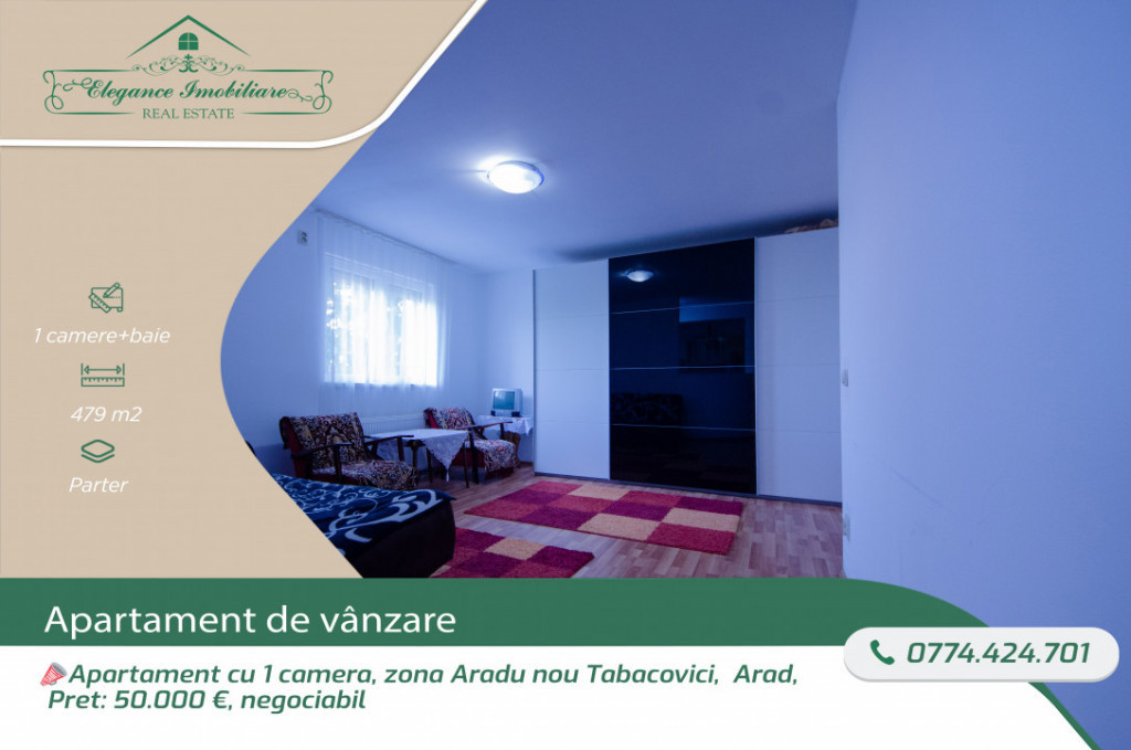 Apartament 1 camera, cu centrala proprie, zona Tabacovici Ar