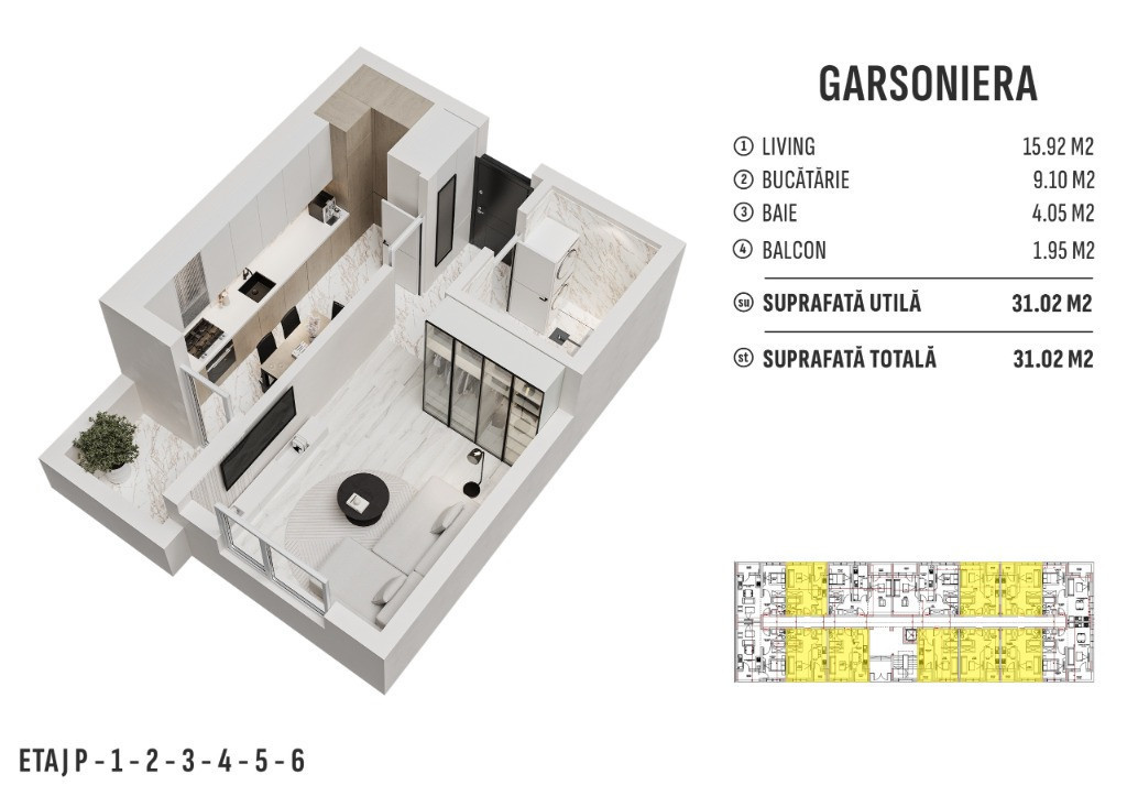 Garsoniera decomandata in bloc nou - Militari Residence