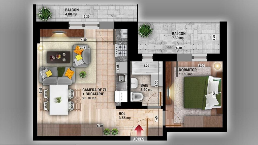 Apartament de 2 camere tip studio, decomandat, în zona T...