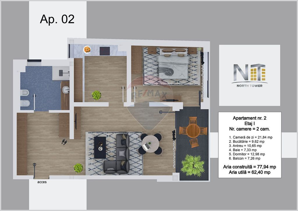 Apartament nou de vânzare, 2 camere, North Tower, Ultrac...