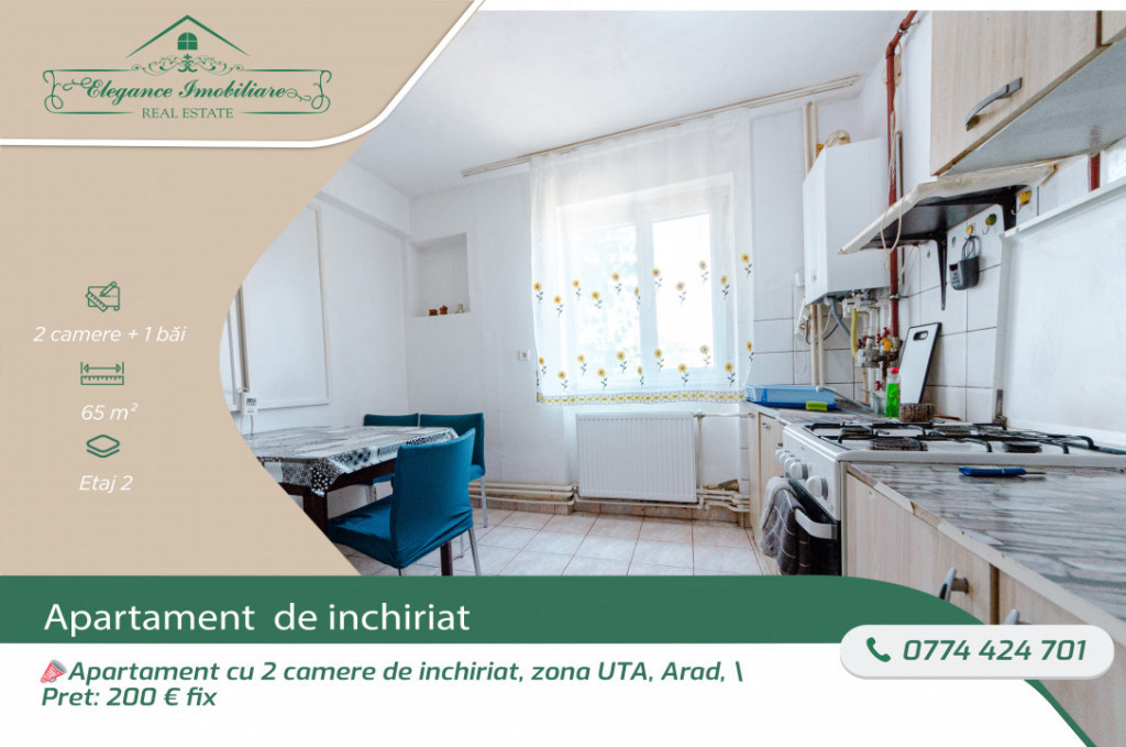 Apartament cu 2 camere de inchiriat, zona UTA, Arad