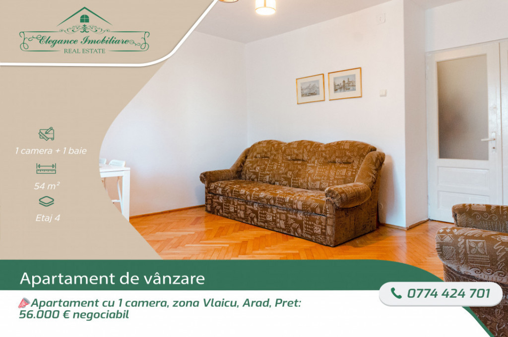 Apartament cu 1 camera, zona Vlaicu, Arad