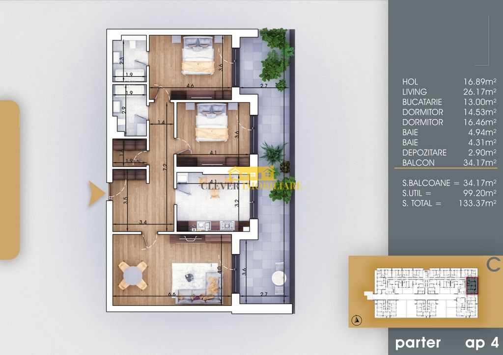 3 Camere-Suprafata generoasa-Terasa-Incalzire in Pardoseala