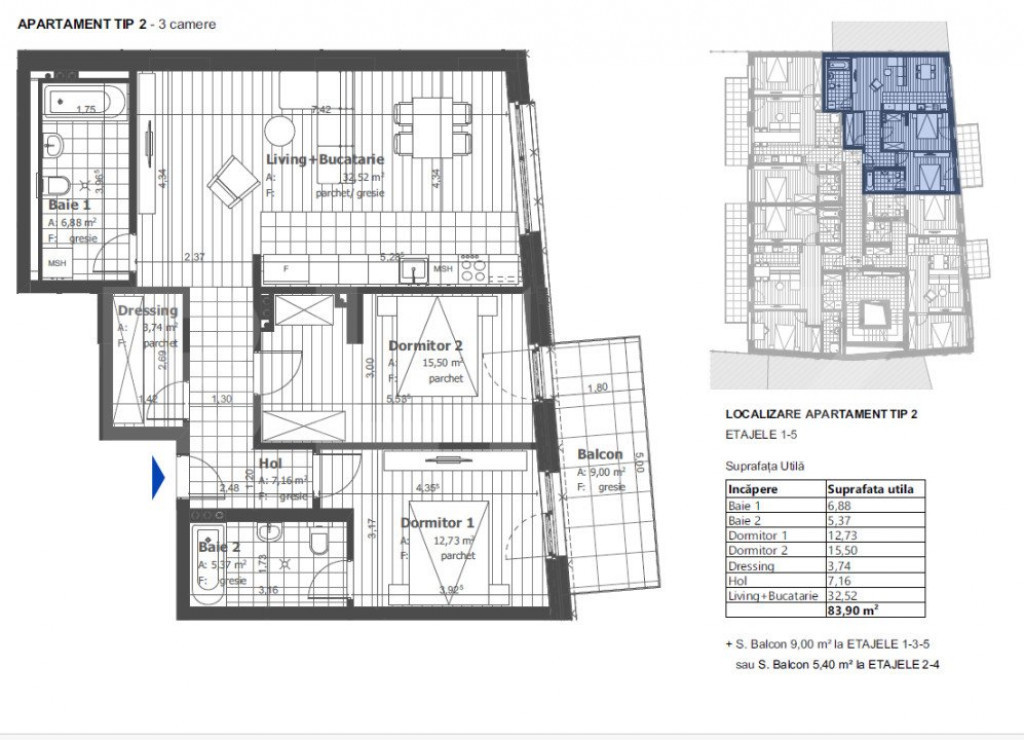 Apartament de 3 camere