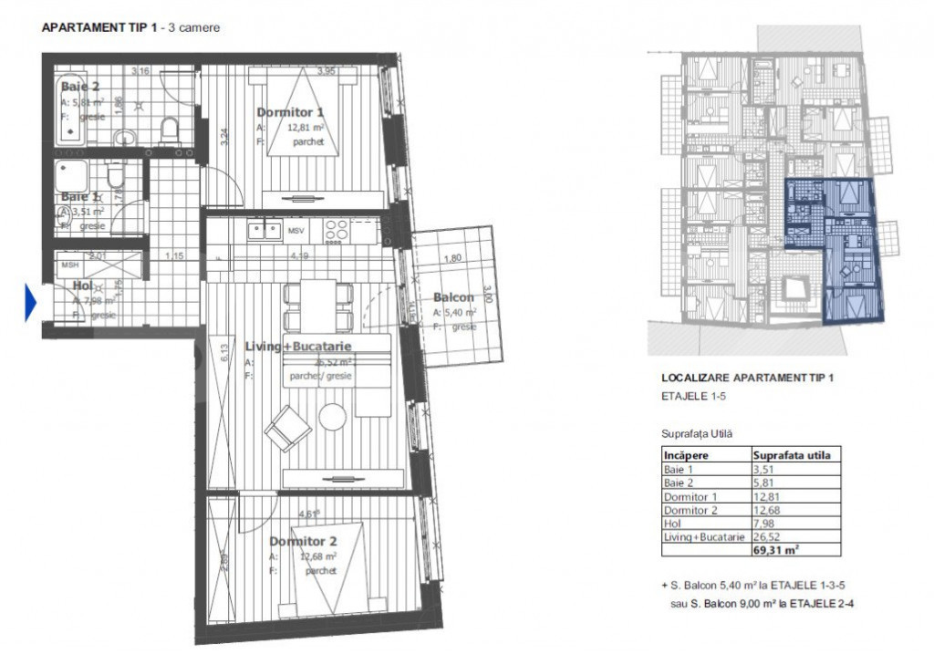 Apartament de 3 camere