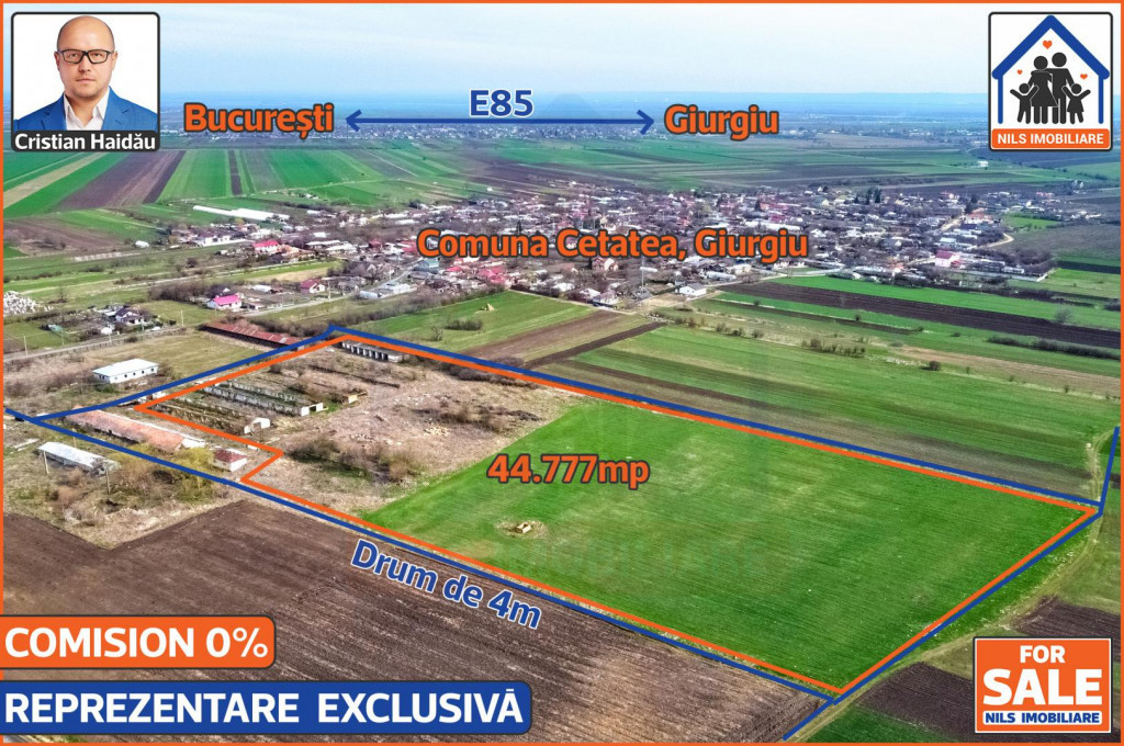 Teren 4,5ha intravilan, fost CAP, in Comuna Cetatea, Giurgi