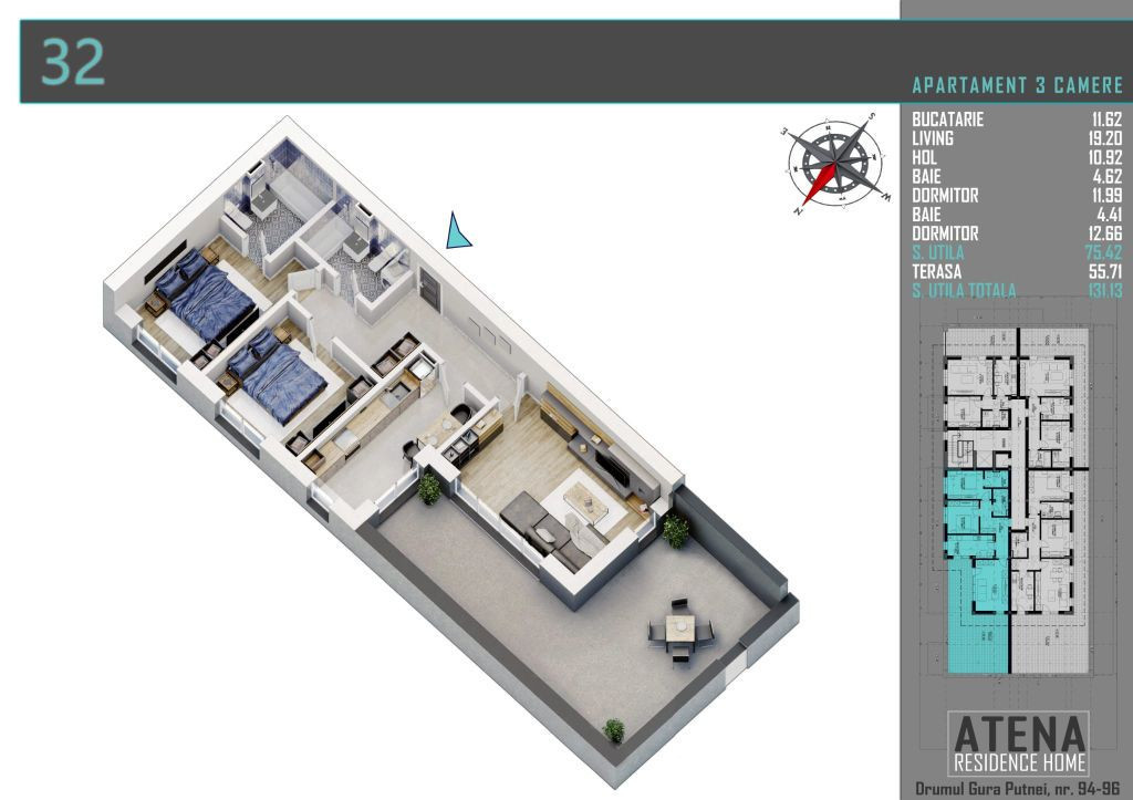 Apartament 3 Camere Cu Terasa// Incalzire In Pardoseala