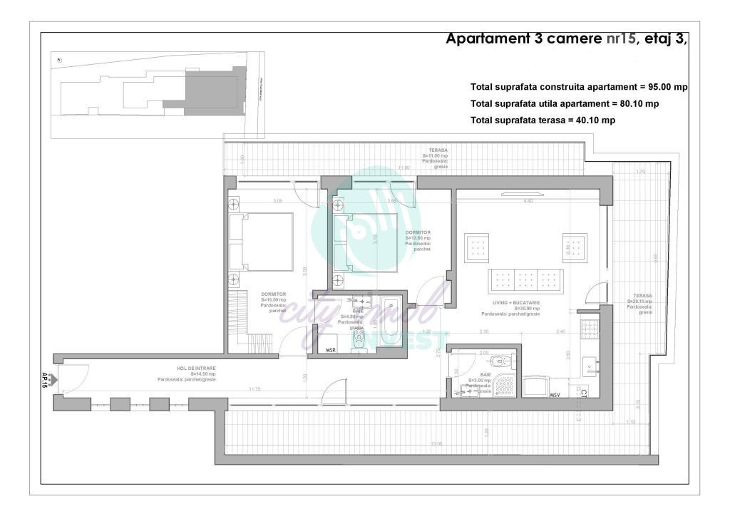 Apartament de 80 mp si TERASA DE 40 MP