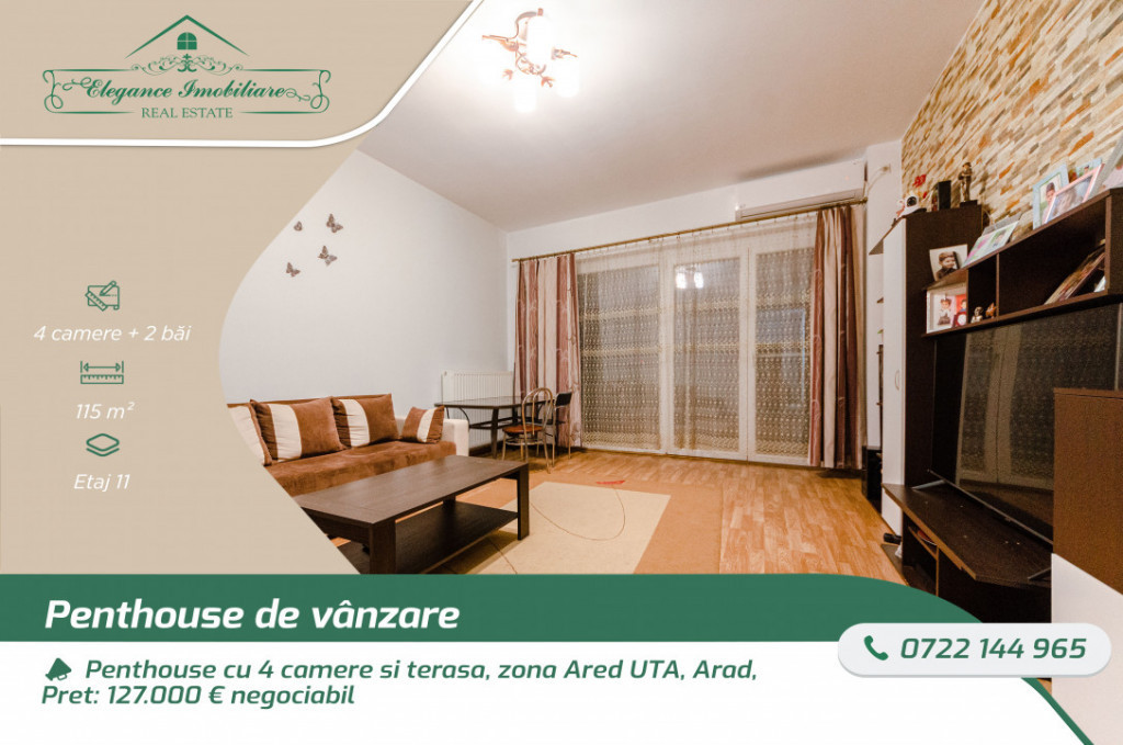 Penthouse cu 4 camere si terasa, zona Ared UTA, Arad