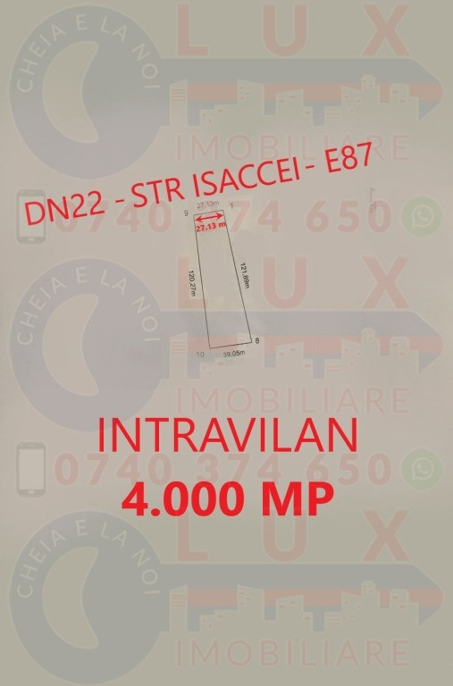 ID 7288 Teren intravilan cu front la Strada Isaccei-DN22-E87