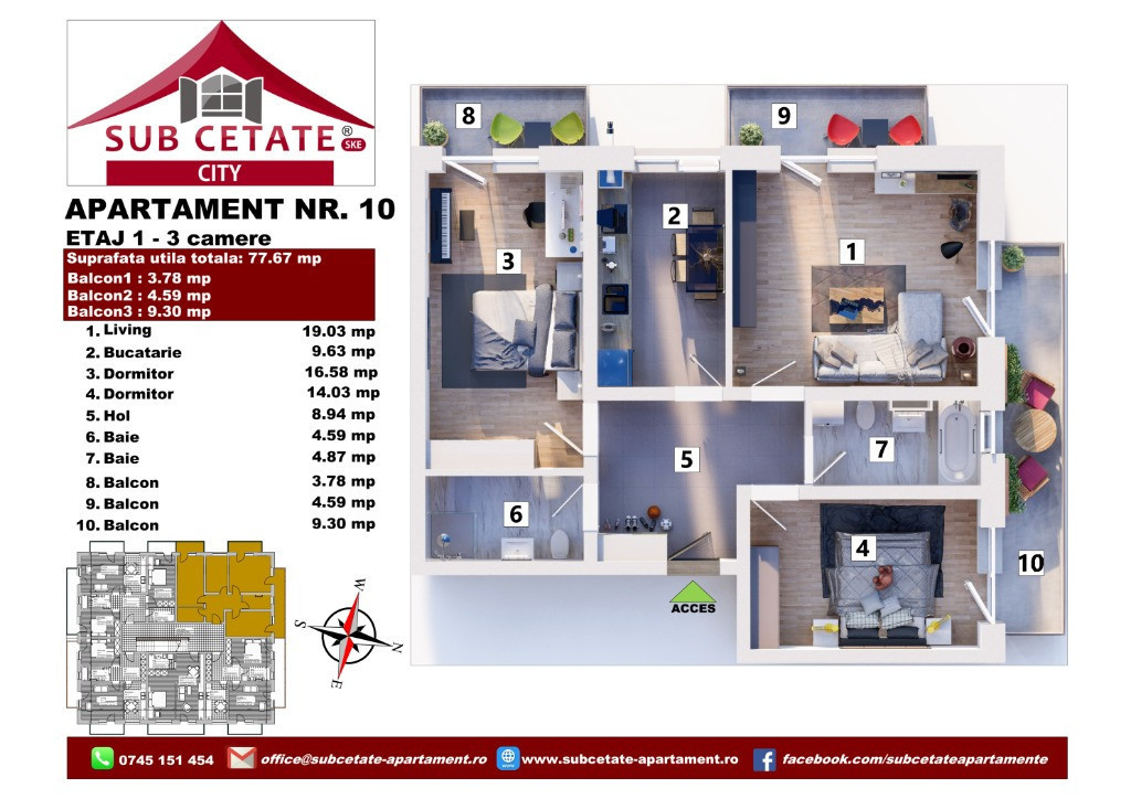 Apartament cu 3 camere decomandat in bloc nou la etajul 1!