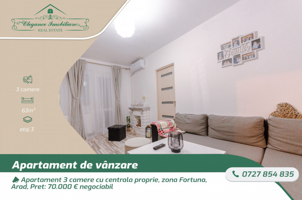 Apartament 3 camere cu centrala proprie