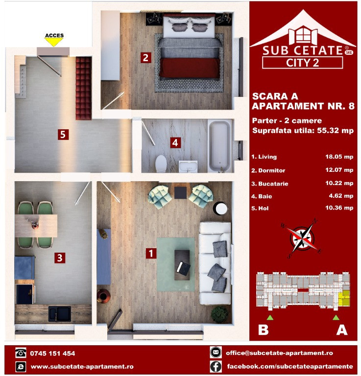 Apartament 2 camere SUBCETATE CITY 2.