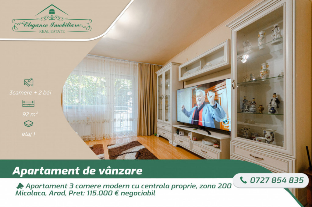 Apartament 4 camere modern cu centrala proprie, zona 200 Mic