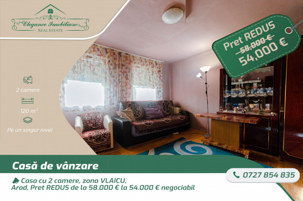 Casa cu 2 camere si 120mp teren, zona Vlaicu, Arad