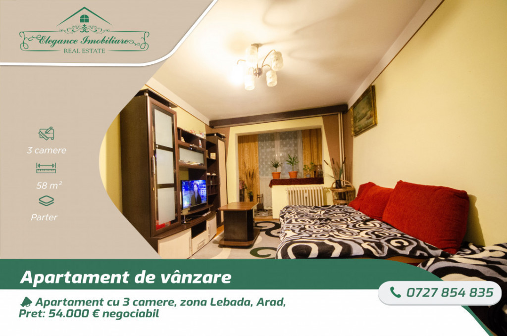 Apartament cu 3 camere, zona Lebada, Arad