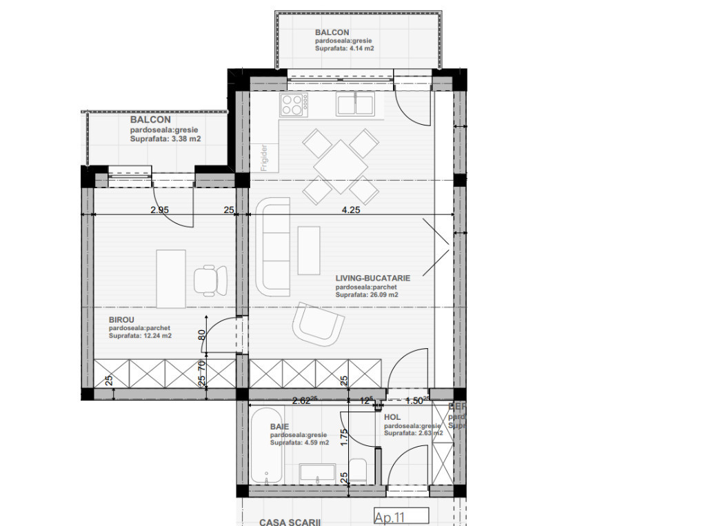 Apartament tip studio 45mp, parter, direct DEZVOLTATOR