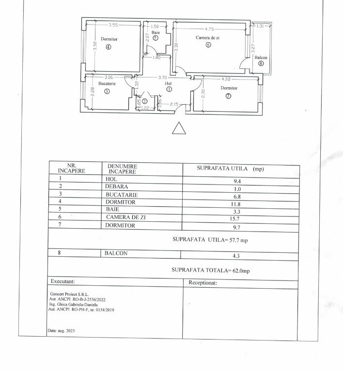 Ctin Brezeanu 3 camere decomandat etaj 3