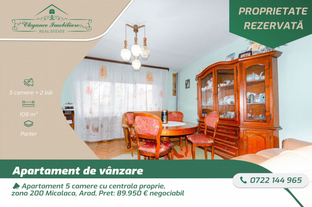 Apartament 5 camere cu centrala proprie, zona 200 Micalaca,