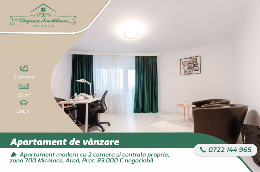 Apartament modern cu 2 camere si centrala proprie, zona 700