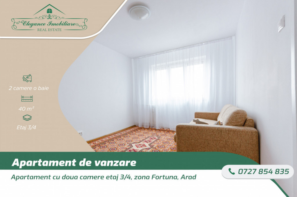 Apartament cu doua camere etaj 3/4, zona Fortuna, Arad