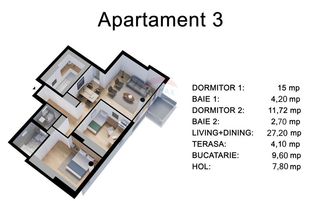 Apartament 3 cam