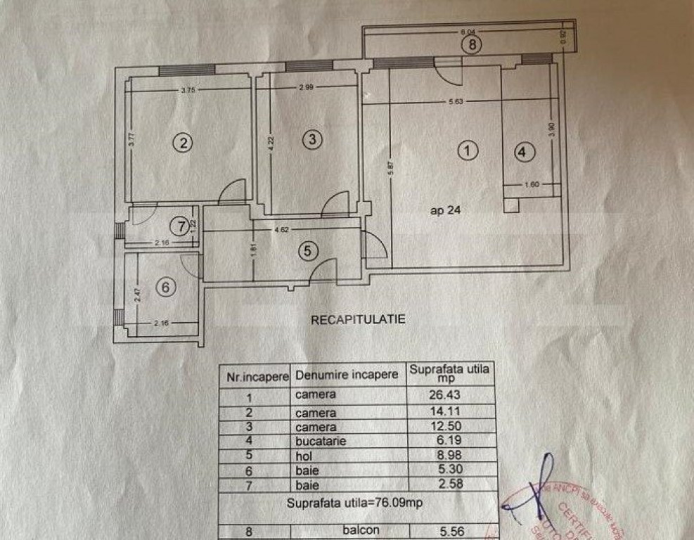 Apartament cu 3 camere decomandat, 76 mp, loc parcare subte