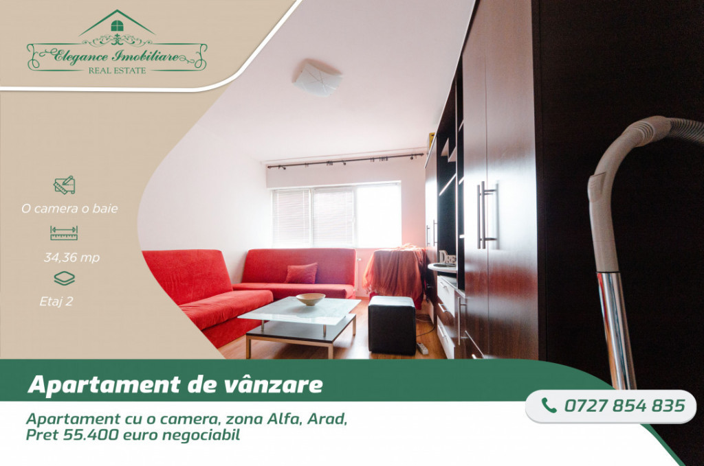 Apartament cu o camera in zona Alfa, Arad, an constructie 20