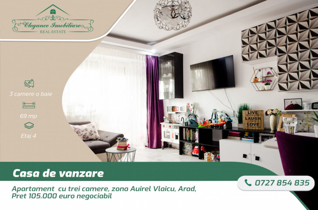 Apartament cu trei camere de vânzare