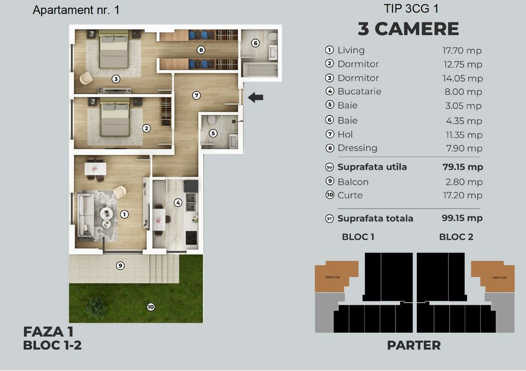 Apartament 3 camere cu grădină fix langa metrou Berceni