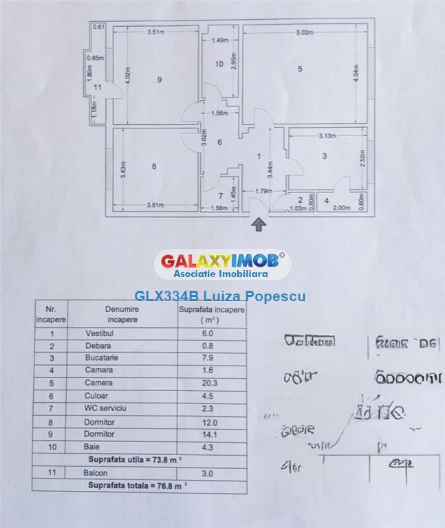 APARTAMENT 3 camere 13 SEPTEMBRIE-RAZOARE bloc reabilitat HO